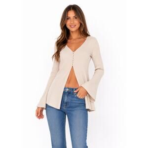 La Semaine Paris Size Small Beige Pearl Ribbed Shirt